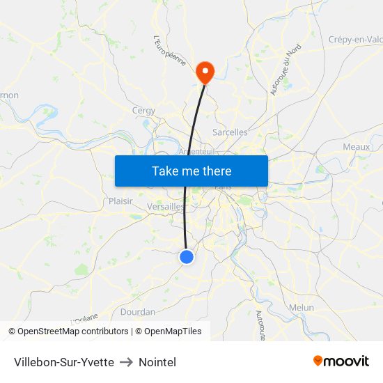 Villebon-Sur-Yvette to Nointel map