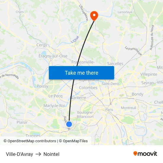 Ville-D'Avray to Nointel map