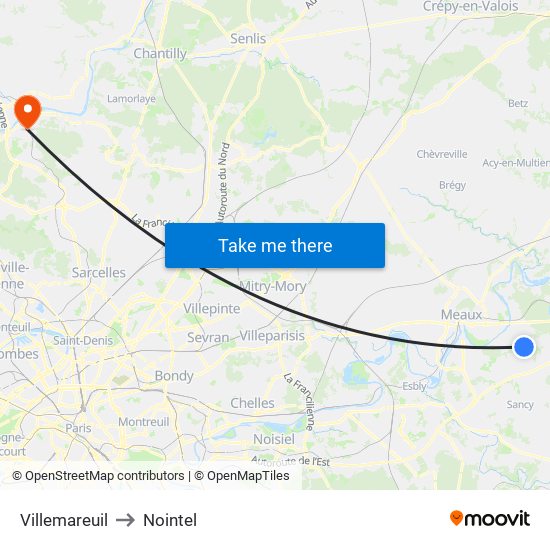 Villemareuil to Nointel map