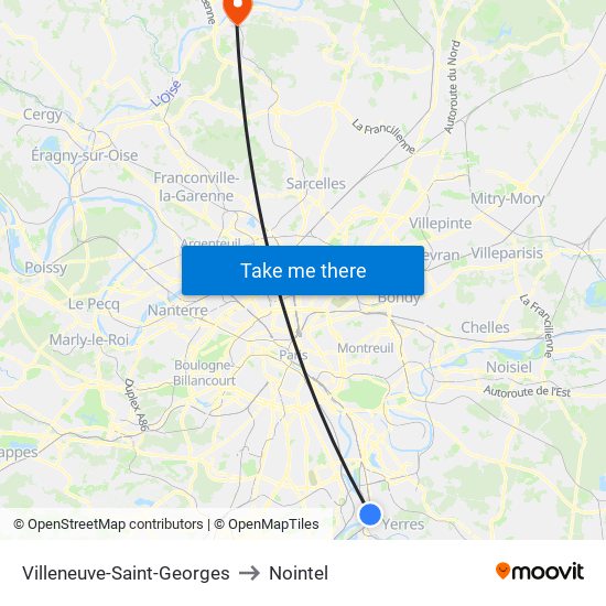 Villeneuve-Saint-Georges to Nointel map