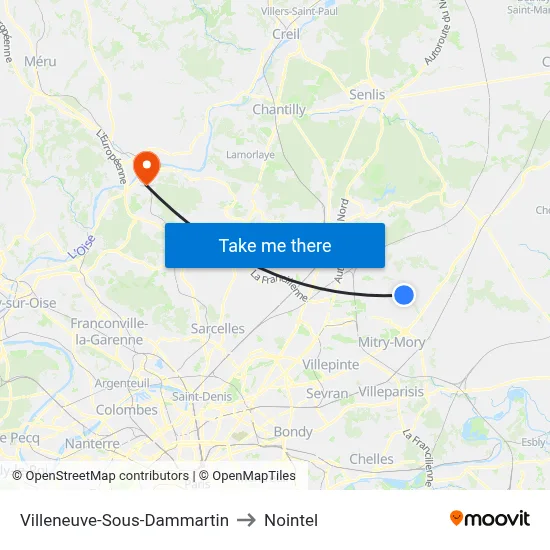Villeneuve-Sous-Dammartin to Nointel map