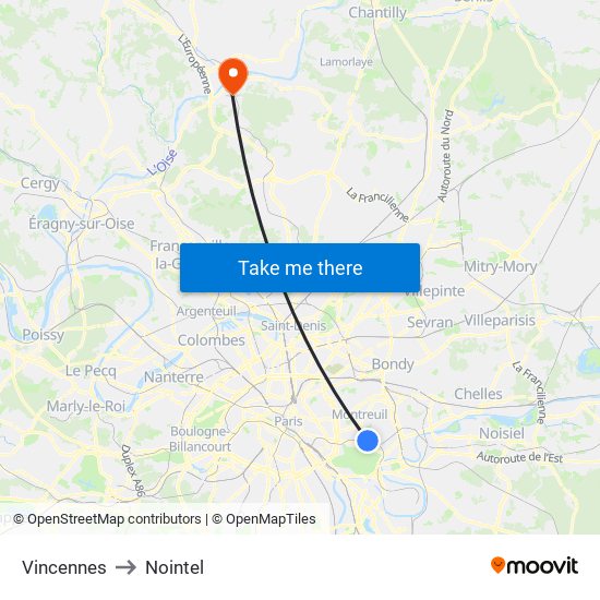 Vincennes to Nointel map