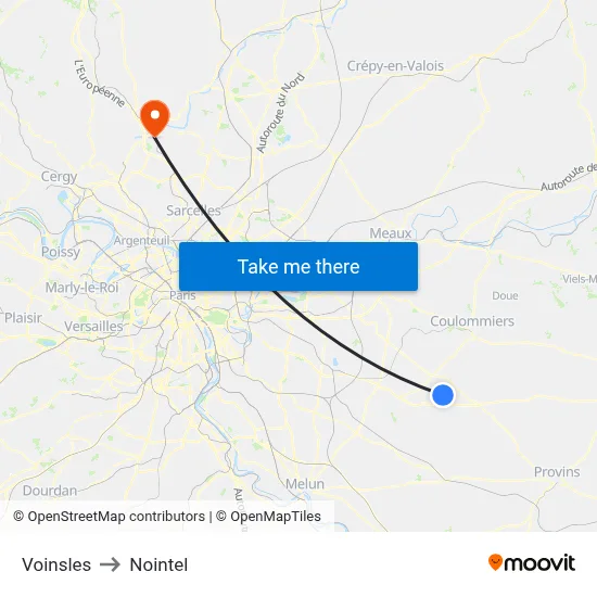 Voinsles to Nointel map