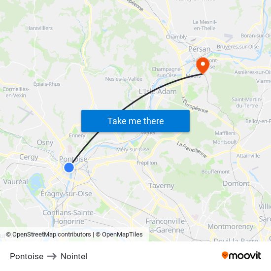 Pontoise to Nointel map