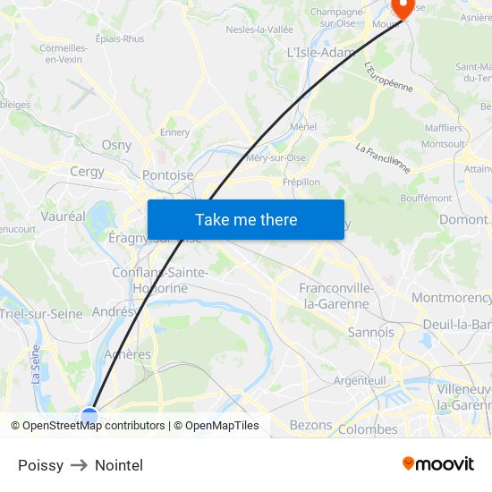 Poissy to Nointel map