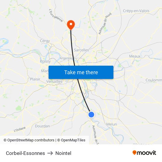 Corbeil-Essonnes to Nointel map