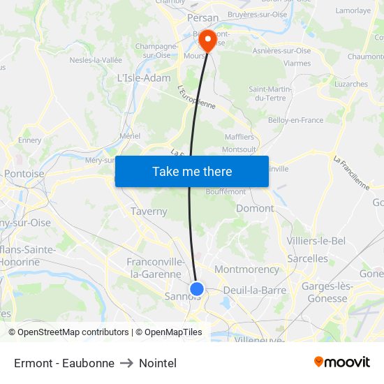 Ermont - Eaubonne to Nointel map