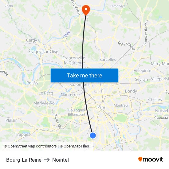 Bourg-La-Reine to Nointel map