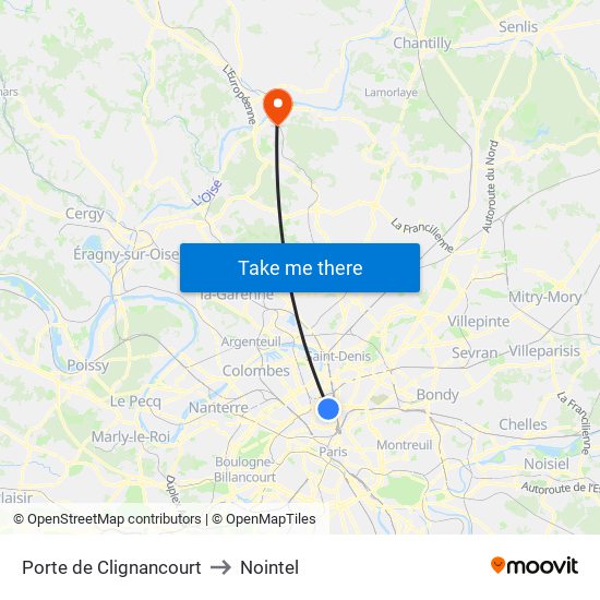 Porte de Clignancourt to Nointel map