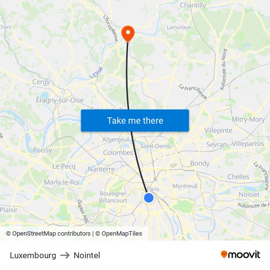 Luxembourg to Nointel map