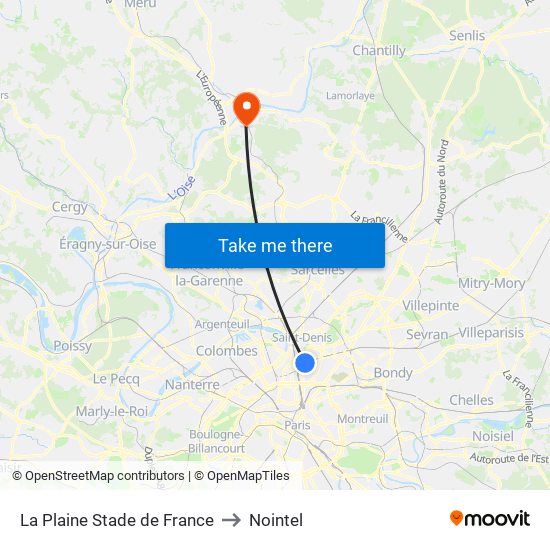 La Plaine Stade de France to Nointel map