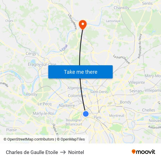 Charles de Gaulle Etoile to Nointel map