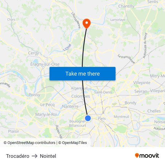 Trocadéro to Nointel map