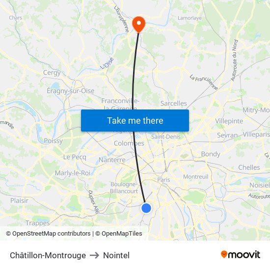 Châtillon-Montrouge to Nointel map