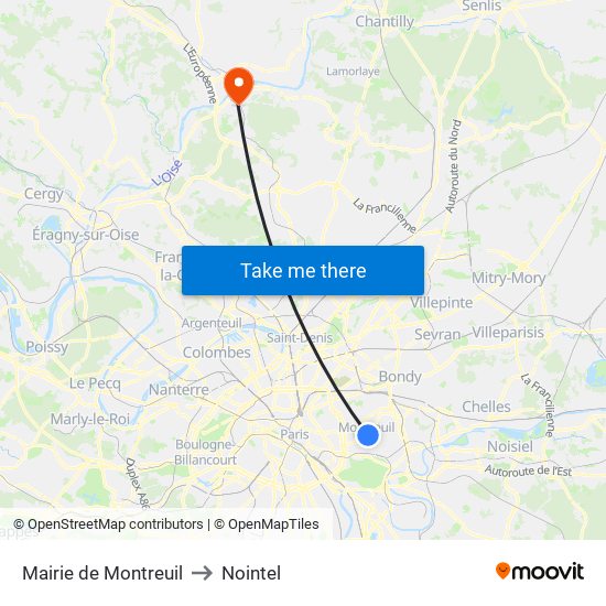 Mairie de Montreuil to Nointel map