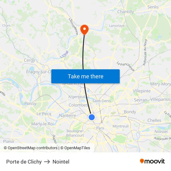 Porte de Clichy to Nointel map