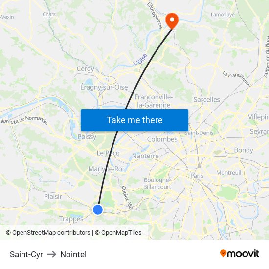 Saint-Cyr to Nointel map