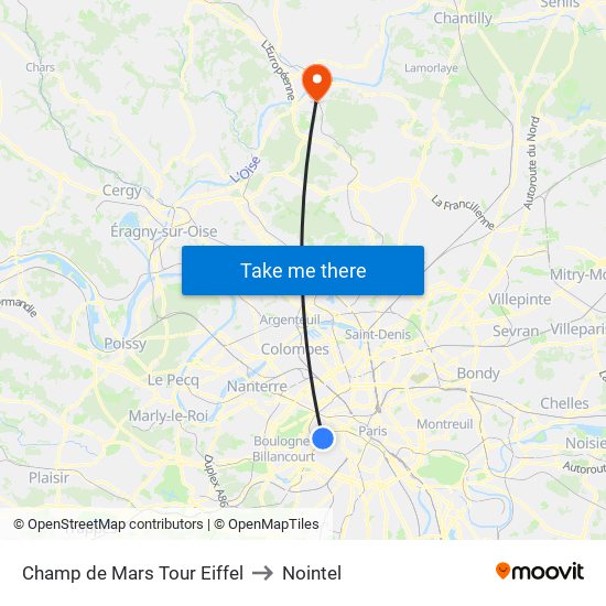Champ de Mars Tour Eiffel to Nointel map