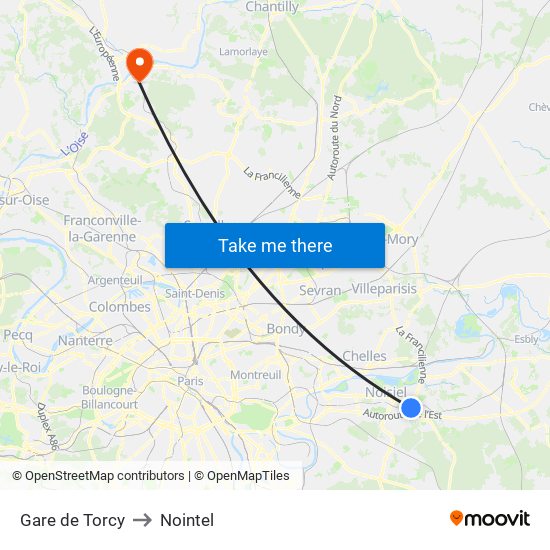 Gare de Torcy to Nointel map