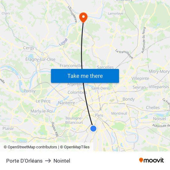 Porte D'Orléans to Nointel map