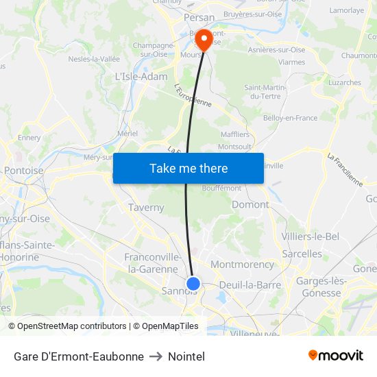 Gare D'Ermont-Eaubonne to Nointel map