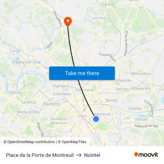 Place de la Porte de Montreuil to Nointel map
