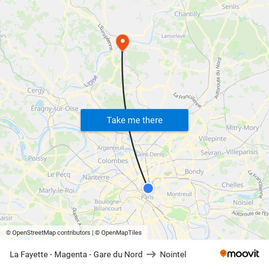 La Fayette - Magenta - Gare du Nord to Nointel map