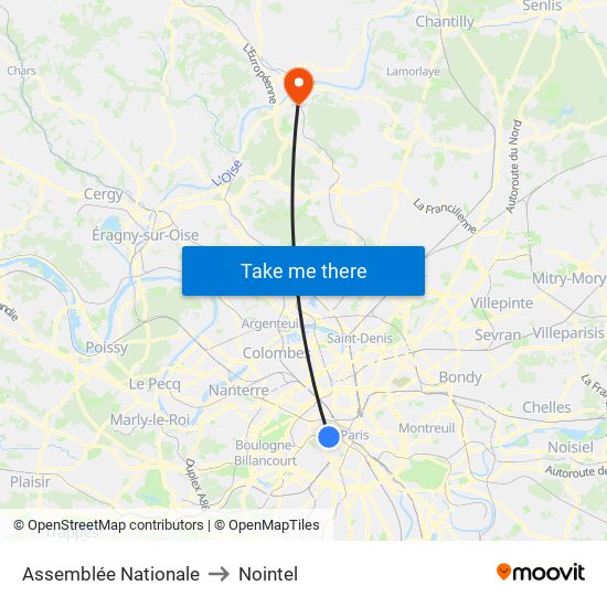 Assemblée Nationale to Nointel map