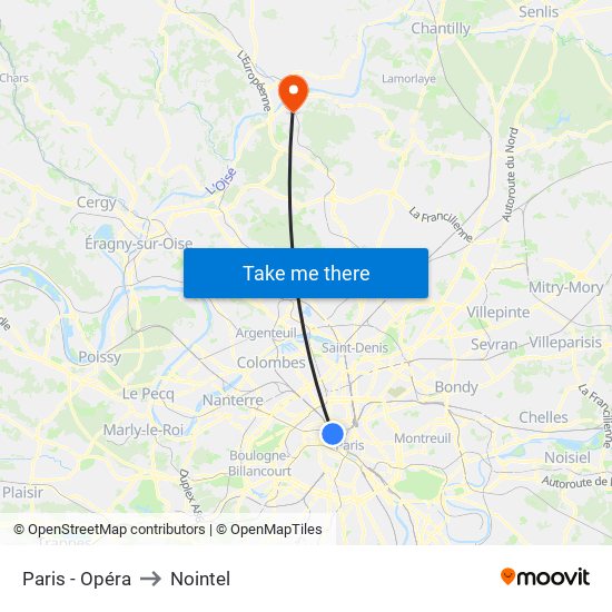 Paris - Opéra to Nointel map