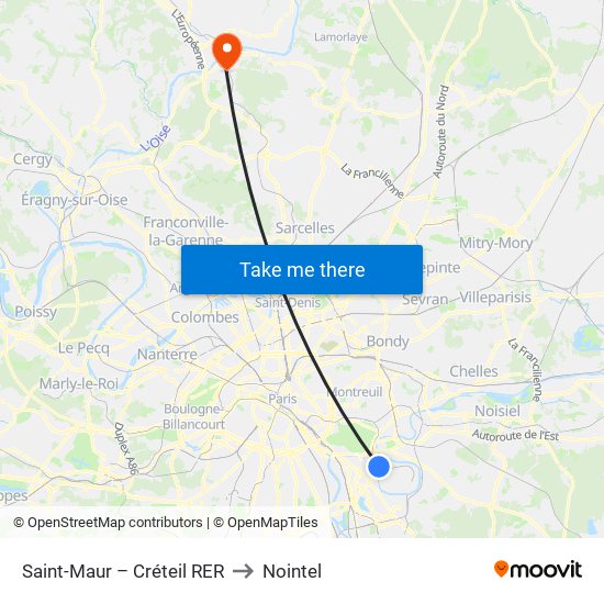 Saint-Maur – Créteil RER to Nointel map