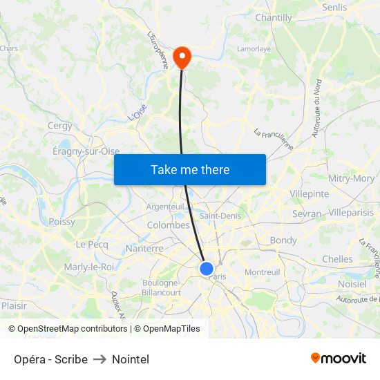 Opéra - Scribe to Nointel map