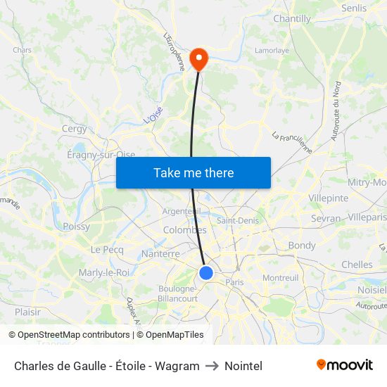 Charles de Gaulle - Étoile - Wagram to Nointel map