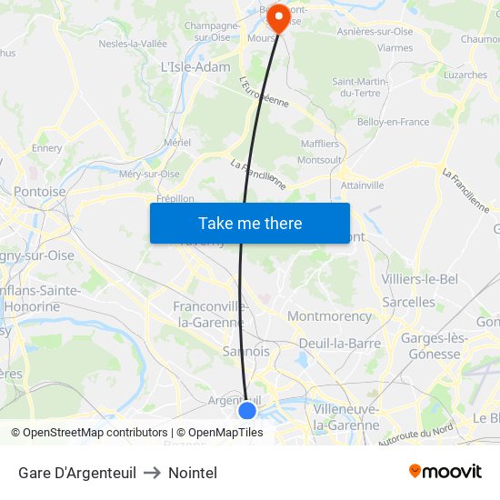 Gare D'Argenteuil to Nointel map