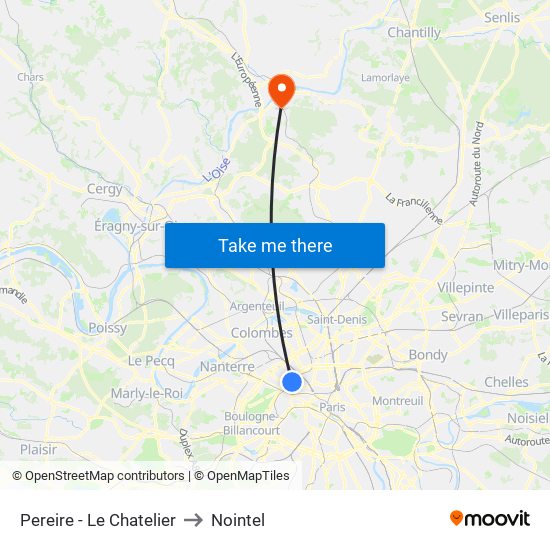 Pereire - Le Chatelier to Nointel map