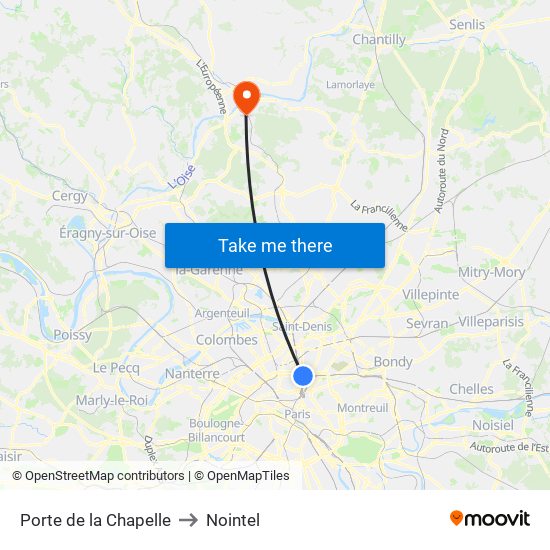 Porte de la Chapelle to Nointel map