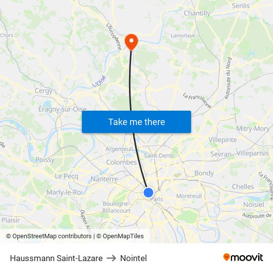 Haussmann Saint-Lazare to Nointel map