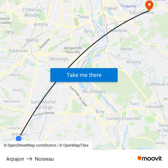 Arpajon to Noiseau map