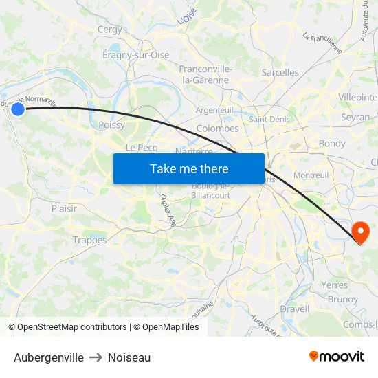 Aubergenville to Noiseau map
