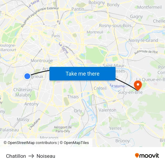 Chatillon to Noiseau map