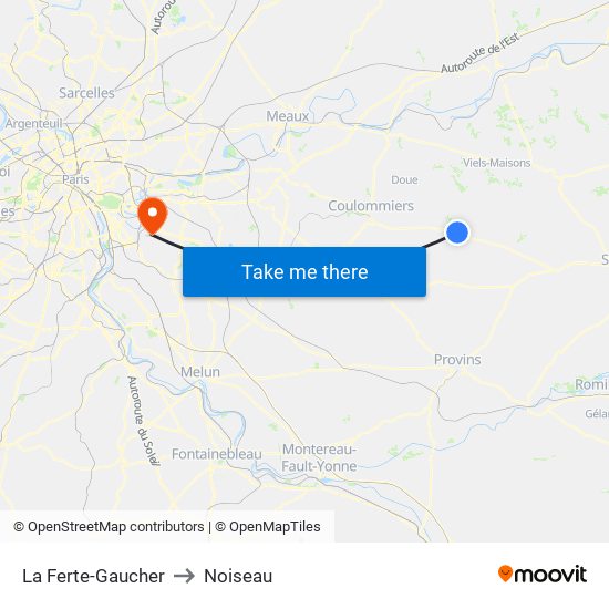 La Ferte-Gaucher to Noiseau map
