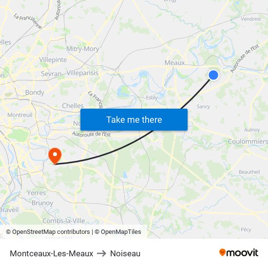 Montceaux-Les-Meaux to Noiseau map