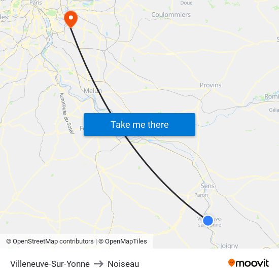 Villeneuve-Sur-Yonne to Noiseau map