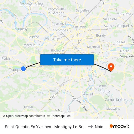 Saint-Quentin En Yvelines - Montigny-Le-Bretonneux to Noiseau map