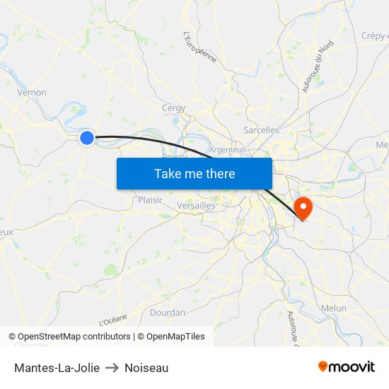 Mantes-La-Jolie to Noiseau map