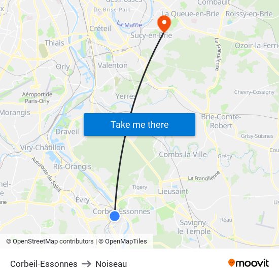 Corbeil-Essonnes to Noiseau map