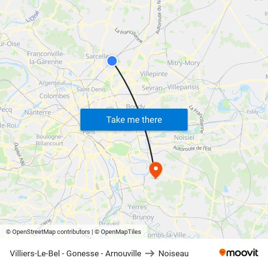 Villiers-Le-Bel - Gonesse - Arnouville to Noiseau map