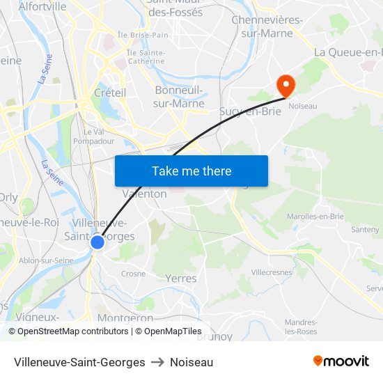 Villeneuve-Saint-Georges to Noiseau map