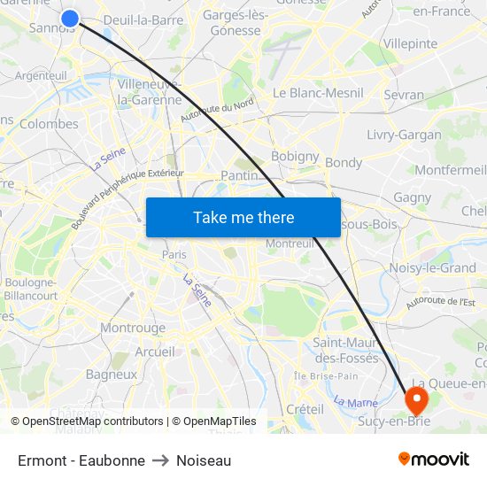 Ermont - Eaubonne to Noiseau map