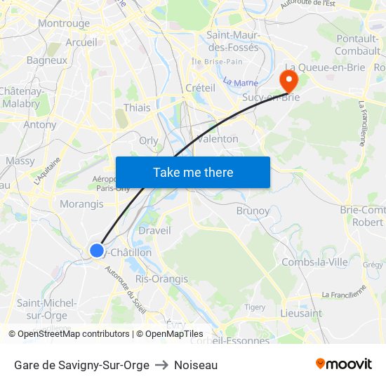 Gare de Savigny-Sur-Orge to Noiseau map