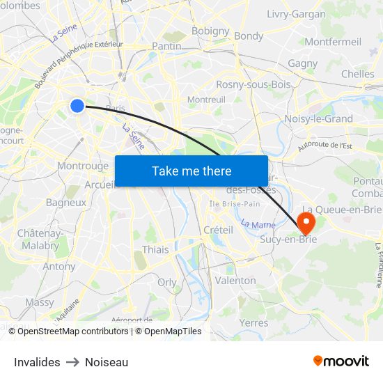 Invalides to Noiseau map